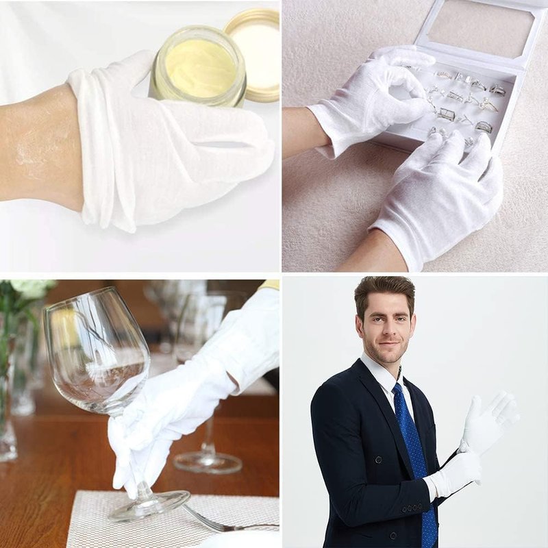 White Cotton Gloves - 48 Pcs Moisturizing Hand Spa Gloves | Soft, Breathable & Washable for Eczema Care