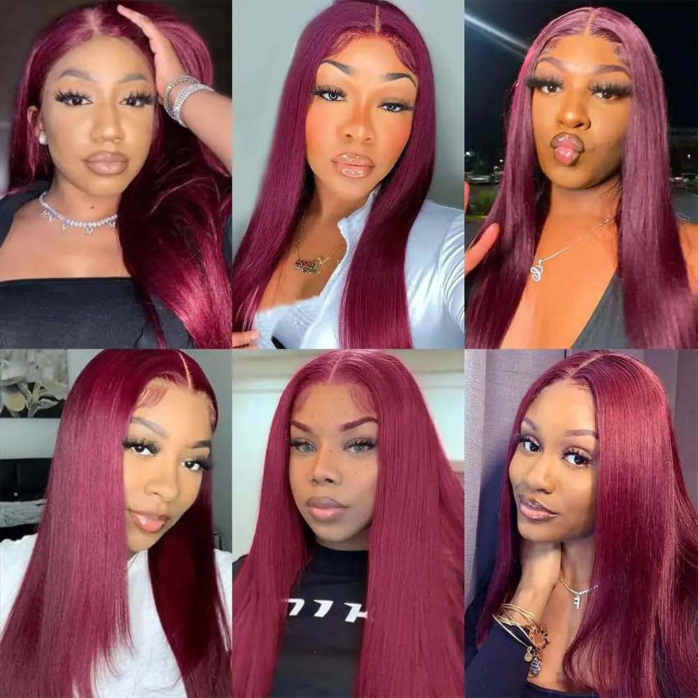 Straight Human Hair Bundles 16 18 20 Inch #99J Burgundy Bundles Human Hair Wine Red 12A Unprocessed Native Virgin Hair 50G Per Bundle 3 Extensions Wet and Wavy Weave for Women