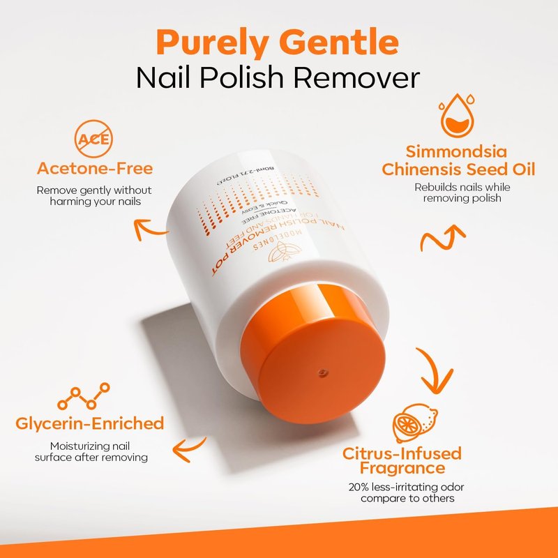 Modelones Acetone-Free Non-Drying Nail Polish Remover Pot with Jojoba Oil and Extra Sponge-Top Lid, Fingernail Polish Removal Gentle Formula for Salon & Home Nail Art 3.52 Fl Oz