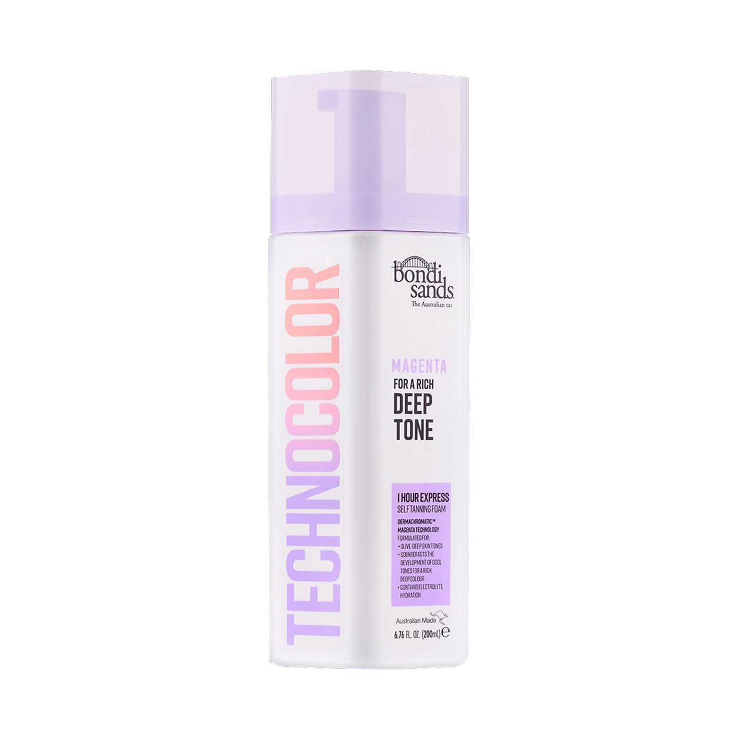 Bondi Sands Technocolor Magenta 1 Hour Express Self Tanning Foam, Best for Olive to Deep Skin Tones Looking for a Rich, Deep Toned Tan, 6.76 fl. oz.