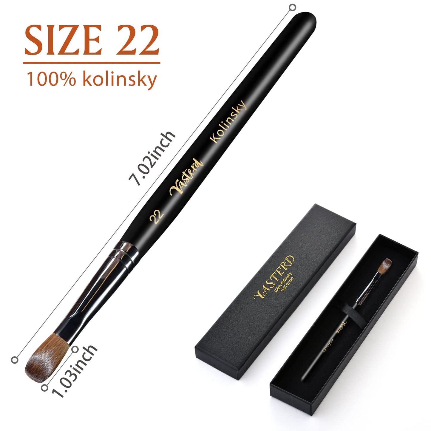Yasterd Acrylic Nail Brush 100% Kolinsky Acrylic Brushes for Nails Size 22 Oval Crimped Shaped Nail Brushes for Acrylic Application Black Wood Handle Professional Nail Art Powder Brush Manicure Tool
