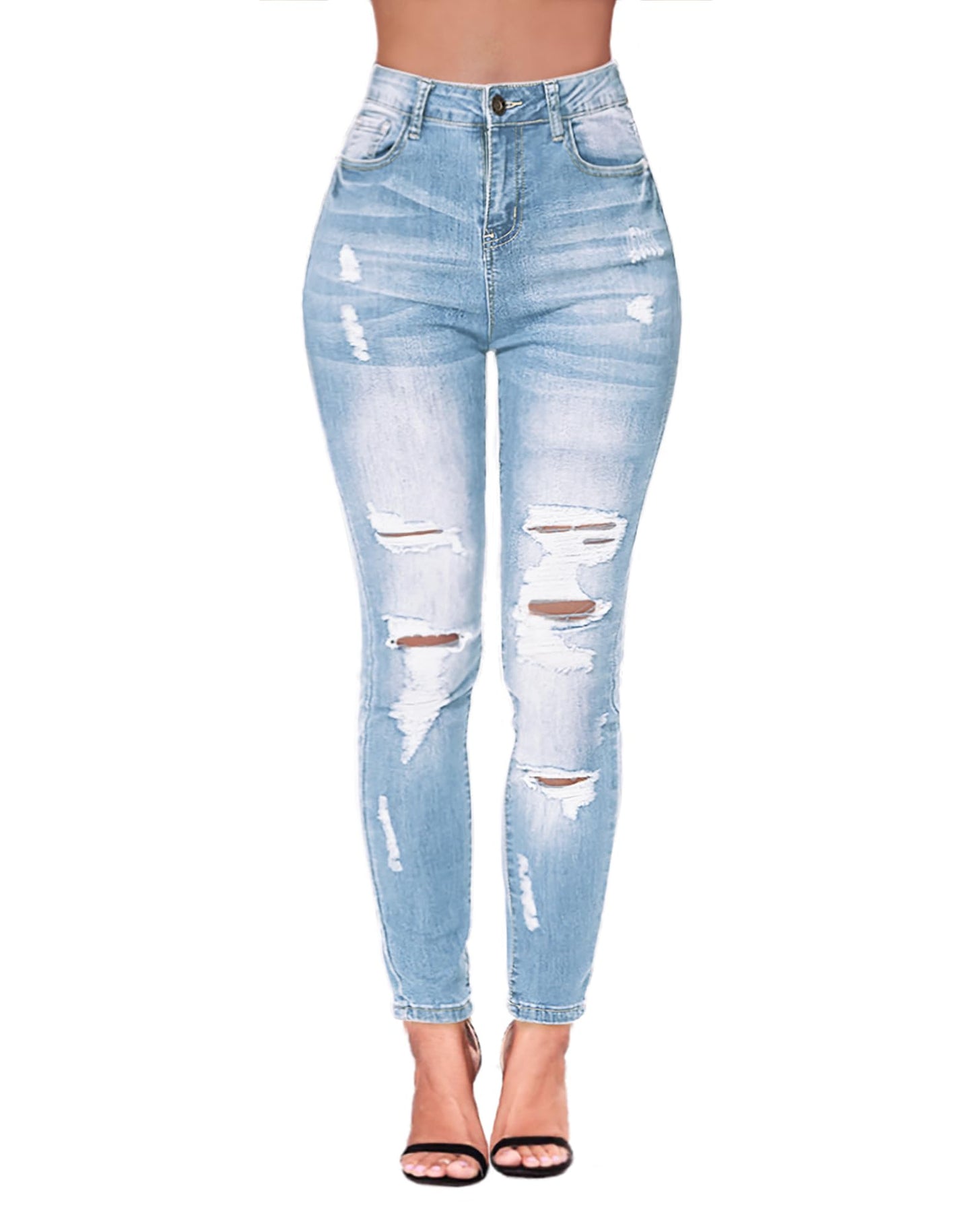 Skirt BL Women's High Waisted Jeans for Women Ripped Skinny Stretch Jeans Distressed Butt Lifting Denim Pants (Blue, US 6)