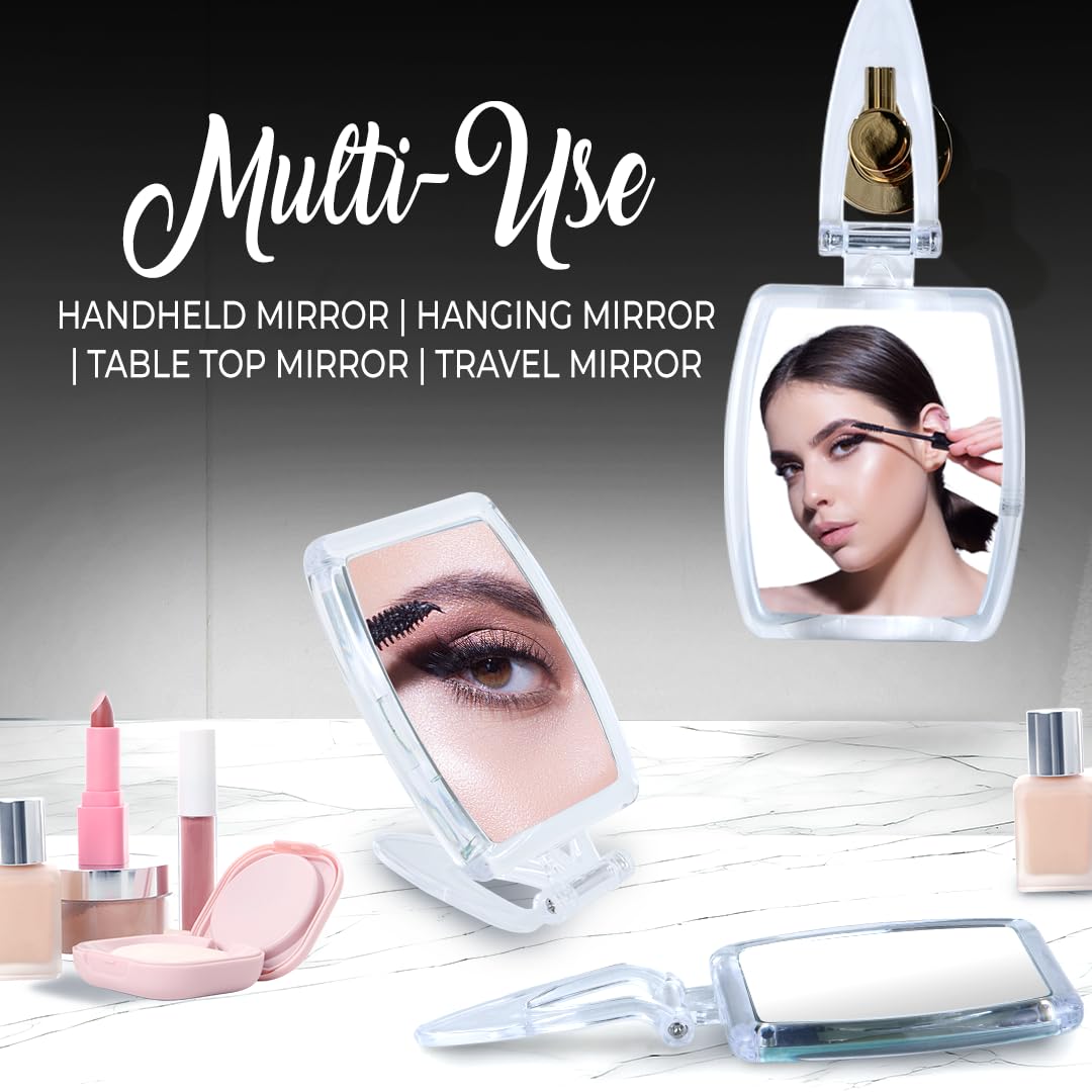 Small Double Sided 15x /1xMagnifying Tabletop Makeup Mirror for Desk, Dressing Table and Retail Store & 10X/1X Foldable Magnifying Hand Makeup Mirror, 3-in-1 Hand Mirror Bundle