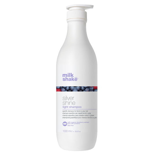 milk_shake light silver shine shampoo | soft purple shampoo less pigment for frequent toning | tones yellow in grey, white or blonde hair | with milk proteins, 33.8 fl oz / 1000 mL