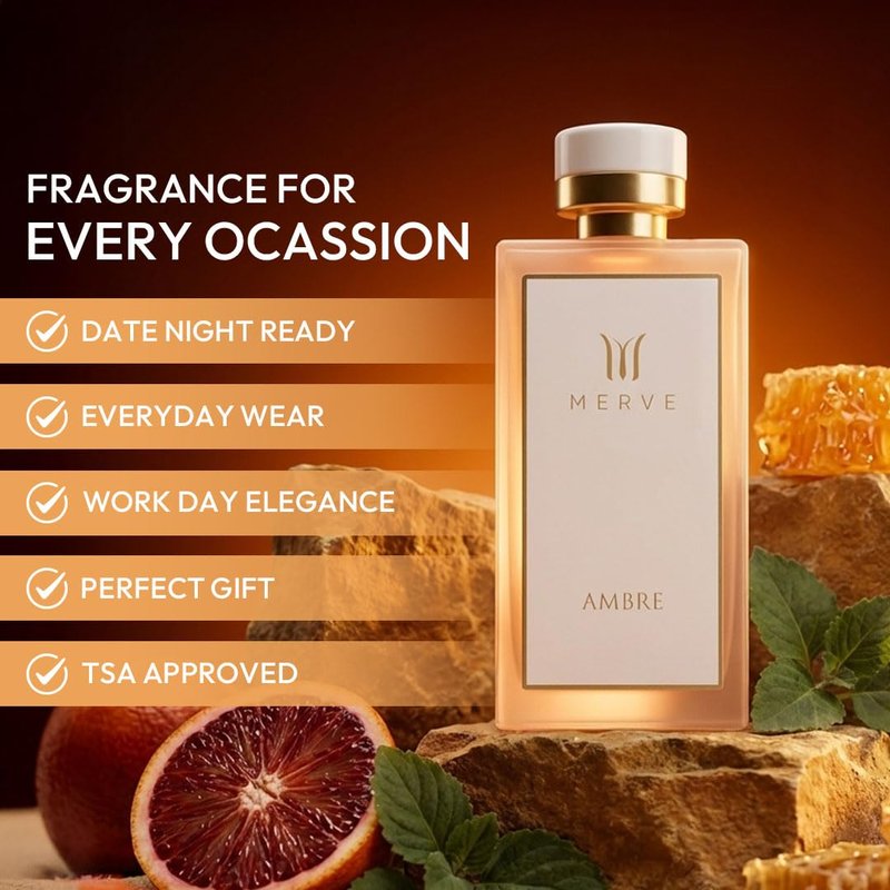 Merve Ambre Perfume For Women 3.4 oz | Long Lasting Fragrance | Jasmine, Honey, Floral, Fruity, Soft Spicy, Amber, Musk | Eau de Parfum