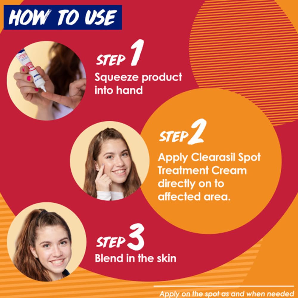 Clearasil, Cream Rapid Rescue Spot Cream with Benzoyl Peroxide Medication for Relief in as fast as 4 hours, Vanishing Acne Treatment, 1 Ounce