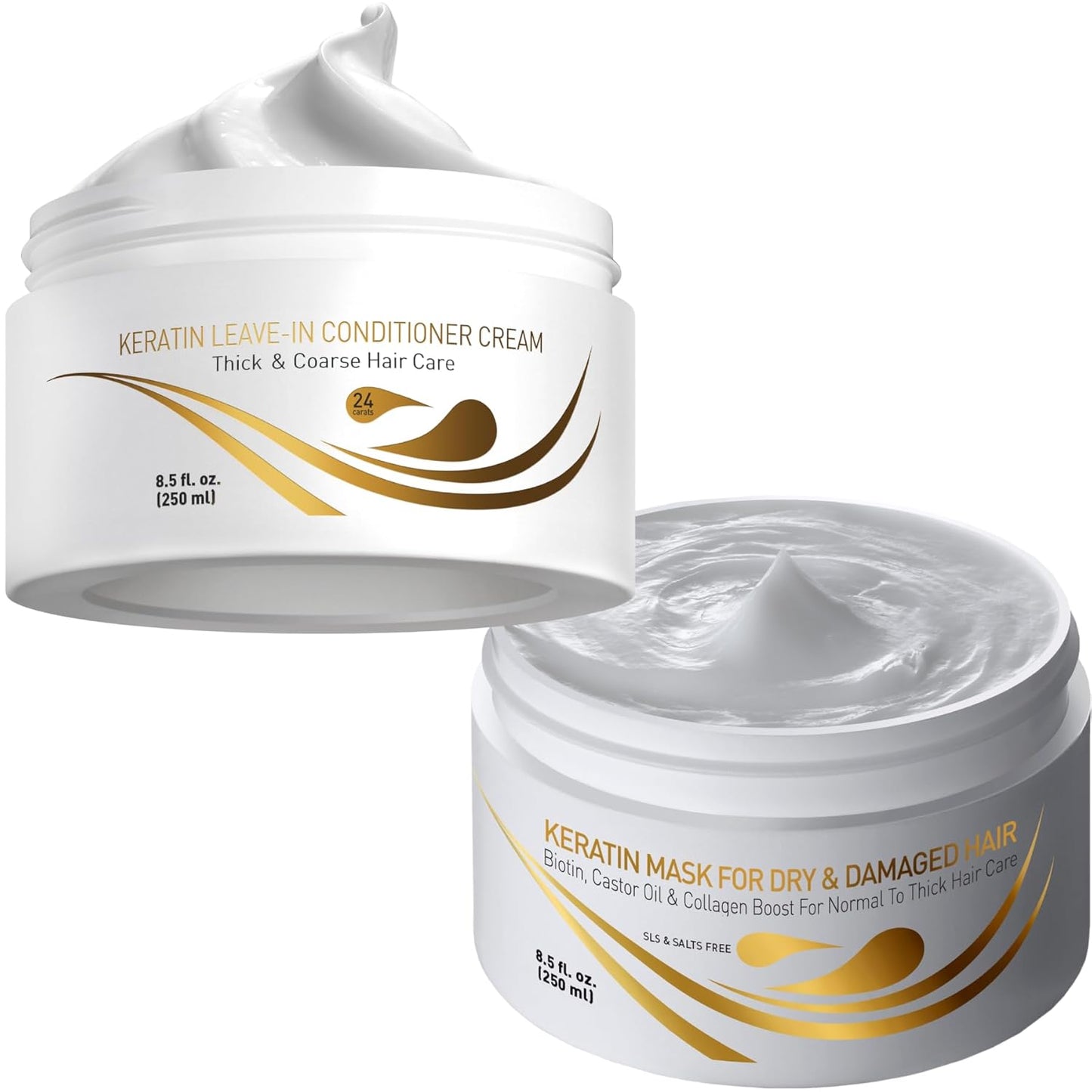 Keratin Leave-In Conditioner & Hair Mask Kit - Moisturizing Cream for Dry, Damaged, Curly, Wavy, Straight Hair | Pro Salon Treatment