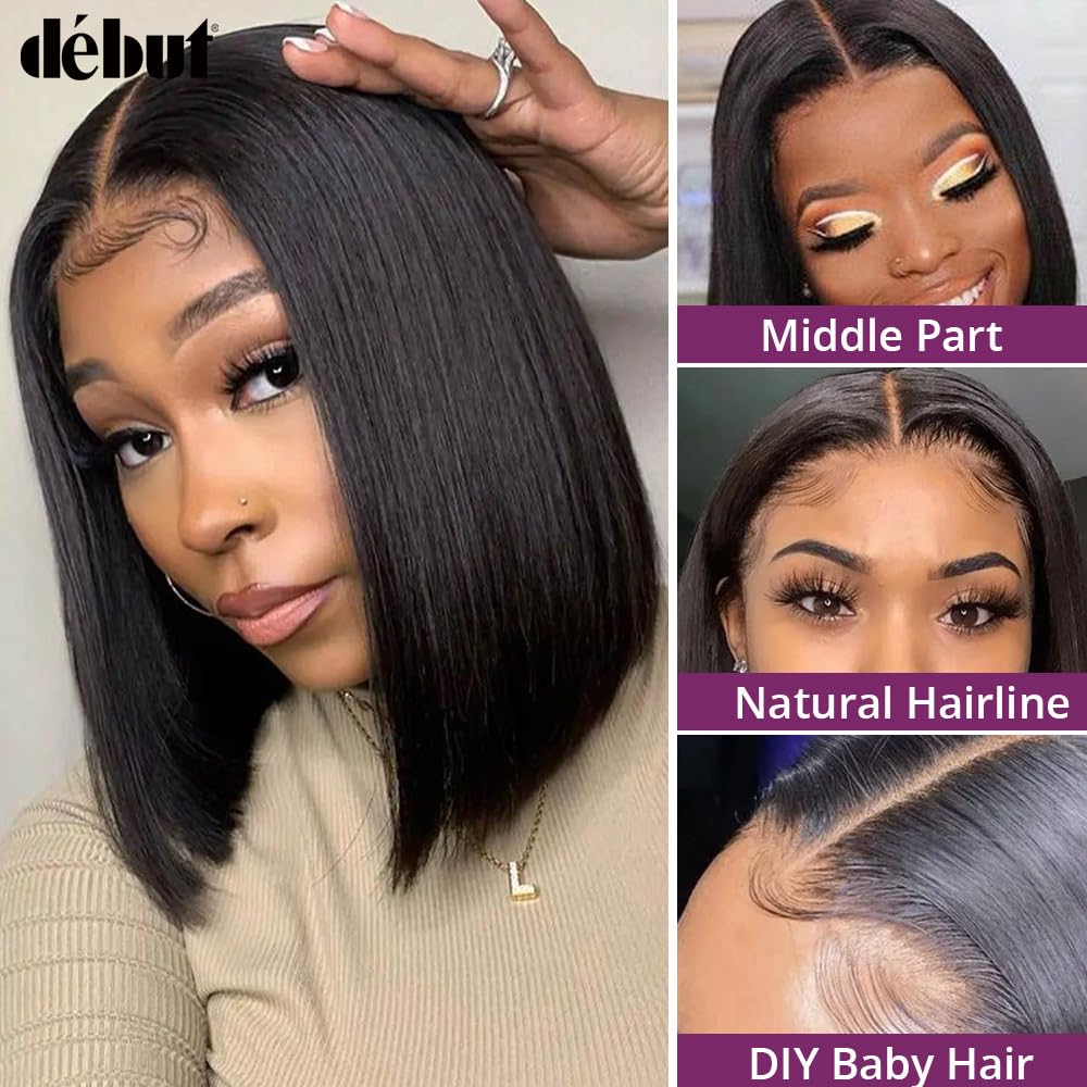 Bob Wig - Lace Front Human Hair Wig 10 Inch Short Brazilian Virgin Straight | Natural Color for Black Women
