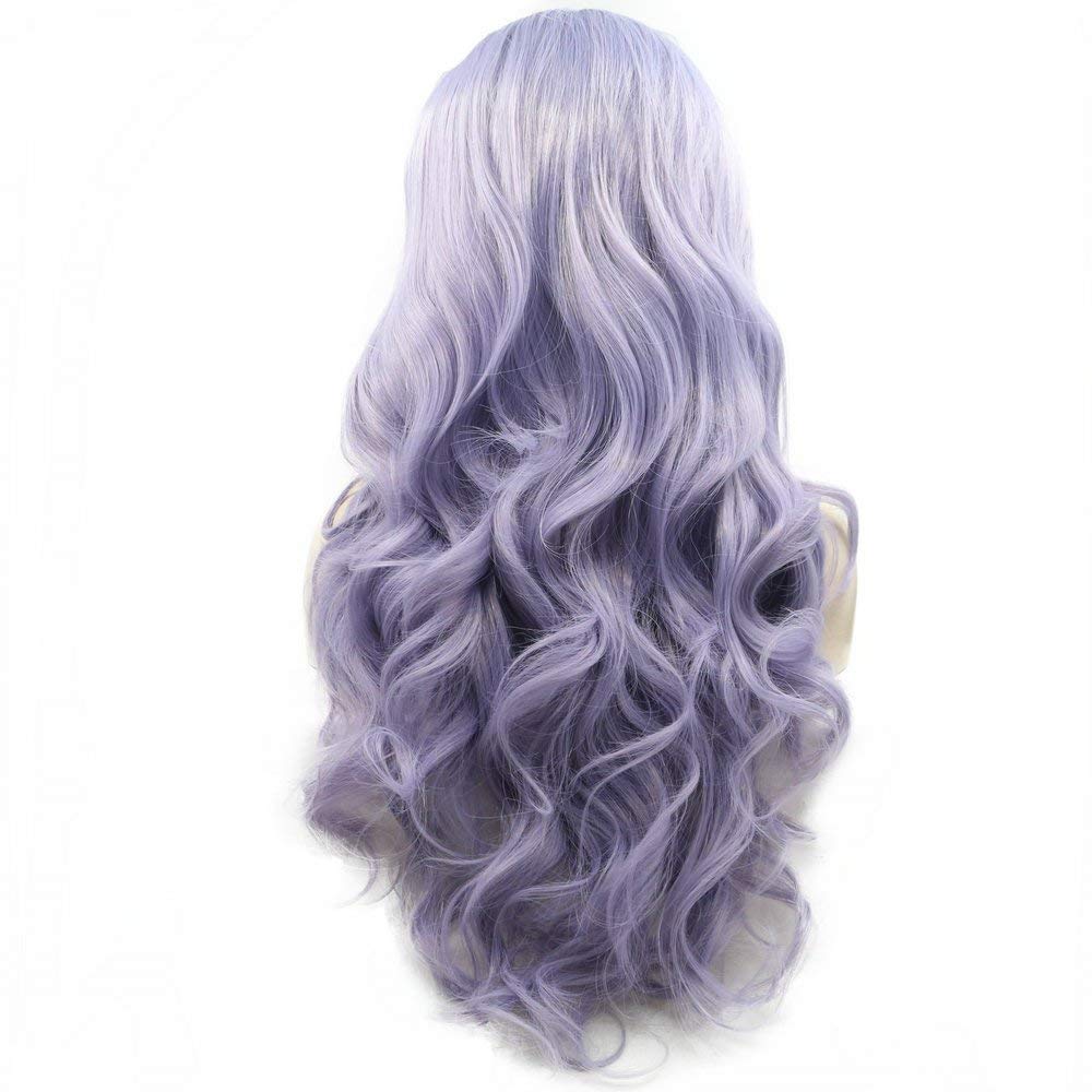 Lilac Purple Lace Front Wigs for Women Soft Wavy Lavender Hair Wig Natural Hairline Realistic Mix Color Long Purple Glueless Synthetic Heat Resistant Fiber Hair Drag Queen Cosplay 24Inch