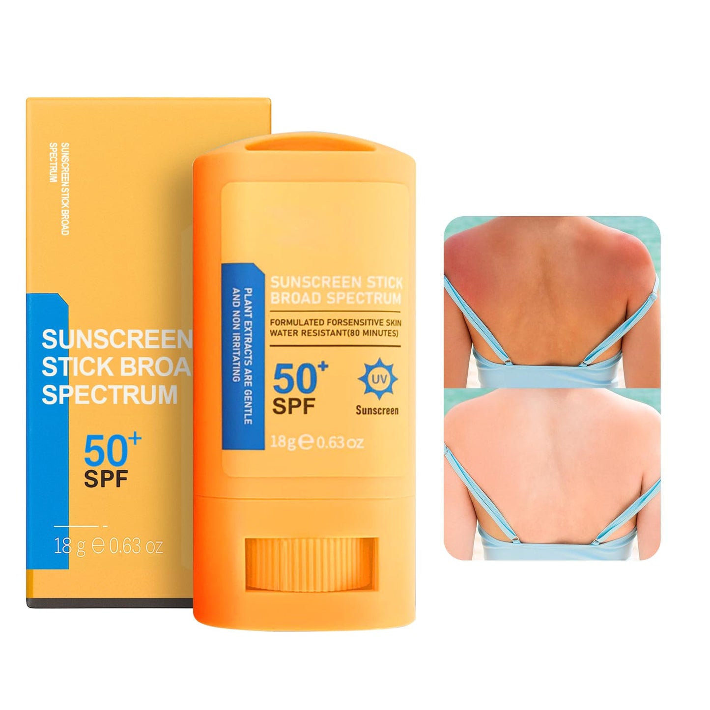 Reef Safe Sunscreen Stick SPF 50+ Broad Spectrum UVA/UVB Protection Water Resistant 80 Min Face & Body with Ceramides & Squalane Travel Size Sunscreen 0.63oz/18g (1 Pack)