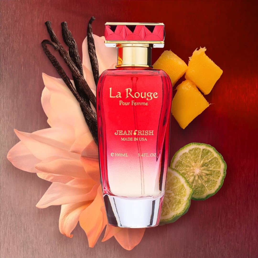 Jean Rish La Rouge Perfume for Women Eau De Parfum, Long-Lasting Luxury Fragrance, Made In USA - Bergamot, Jasmine, Cedar, Vanilla, Sandalwood Scent - 100ml / 3.4 oz