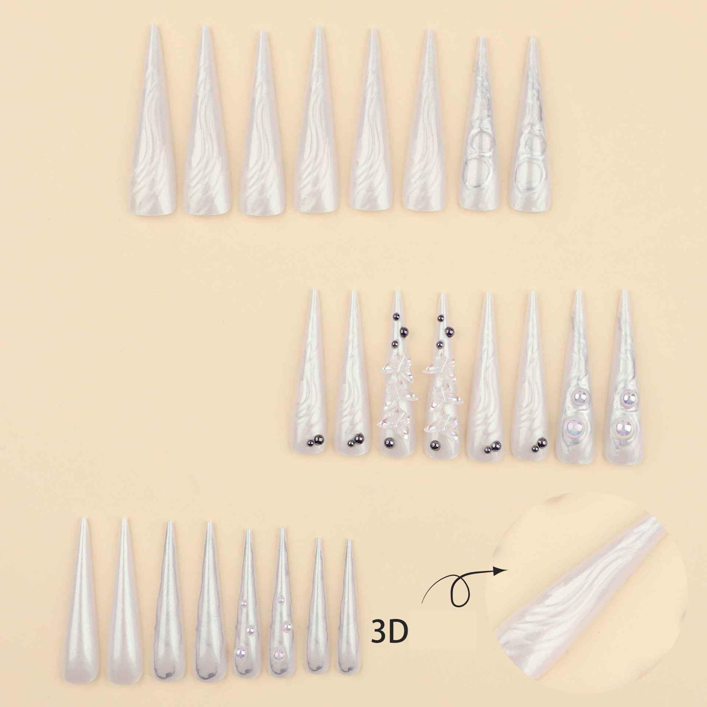 QQPPOLIU 3D Press On Nails XXL Long Press On Nails with 3D Design Butterfly Nails XXL Glue On Nails
