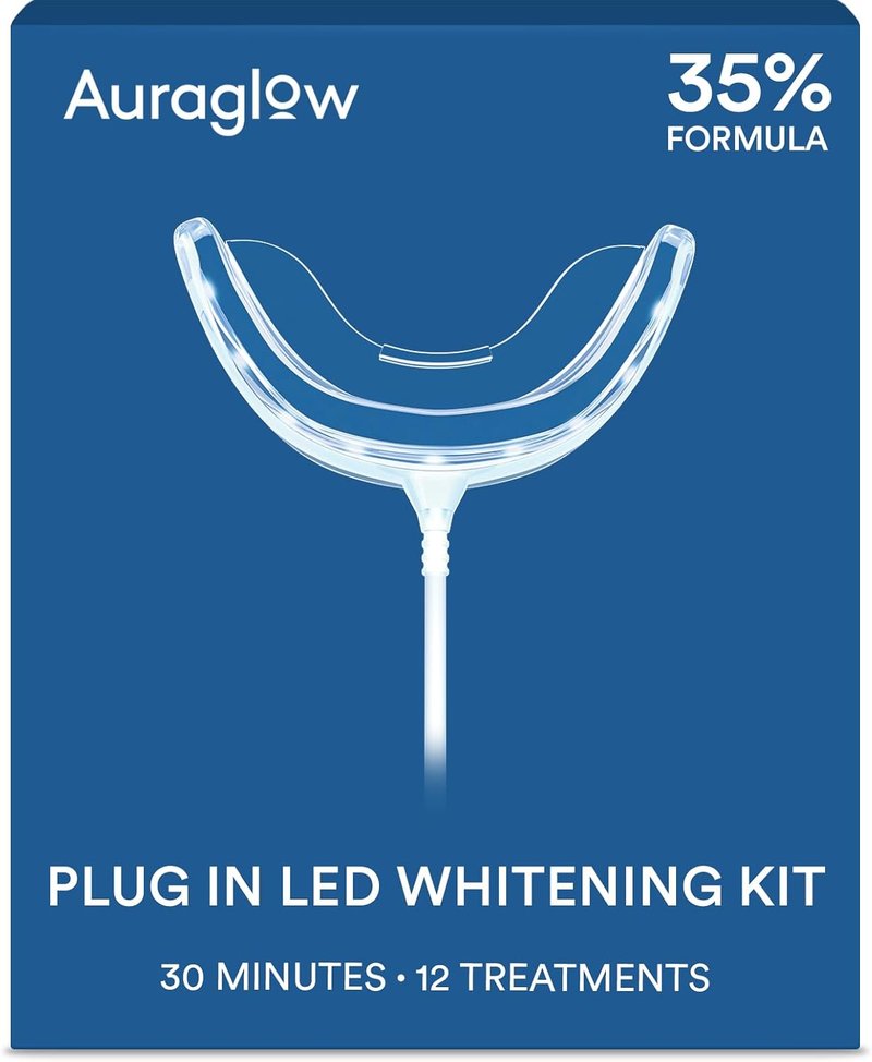 Auraglow LED Teeth Whitening Kit - At-Home Tooth Whitening System with 35% Carbamide Peroxide Gel | 12 Treatments, Enamel-Safe for Coffee & Tea Stains