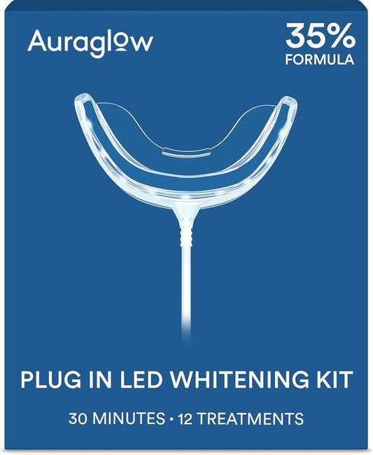 Auraglow LED Teeth Whitening Kit - At-Home Tooth Whitening System with 35% Carbamide Peroxide Gel | 12 Treatments, Enamel-Safe for Coffee & Tea Stains