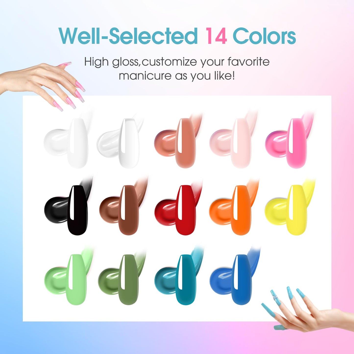 ROSALIND Neon Poly Nail Gel Kit with Drill -14 Colors Poly Extension Gel with U V Lamp Slip Solution and Electric Nail Drill Starter Kit, 0.34 oz/10 ml Nails Extension Set Home Salon DIY for