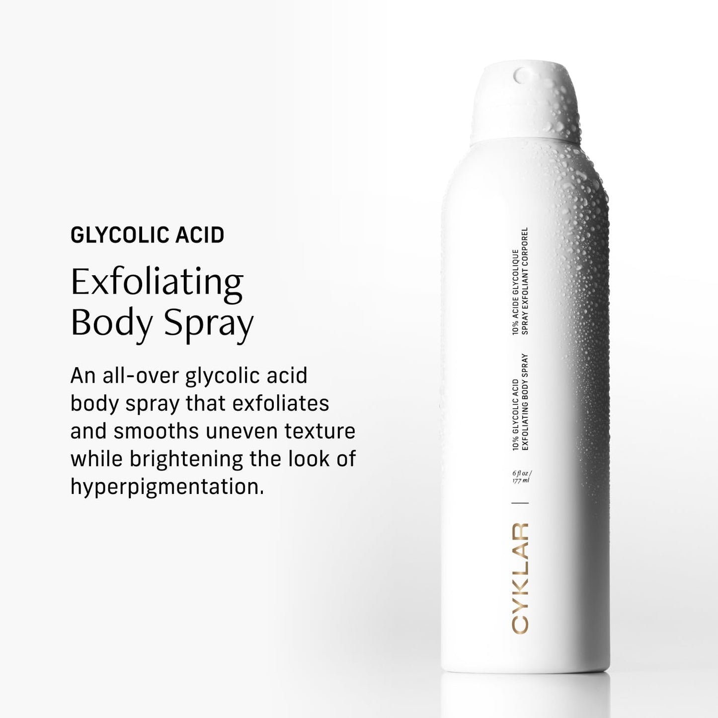 Cyklar Glycolic Acid Exfoliating Body Spray – 10% AHA Toner for Face & Body. Skin-Smoothing Spray with Peptides & Enzymes – Fragrance-Free, 6 fl oz