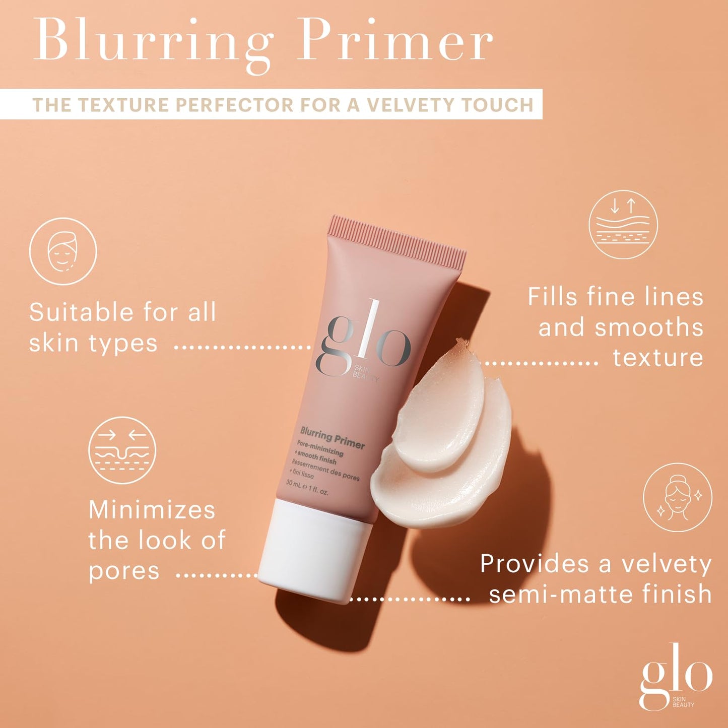 Glo Skin Beauty Blurring Primer - Minimize Pores & Fine Lines for Smoother Makeup | All Skin Types, Semi-Matte Finish