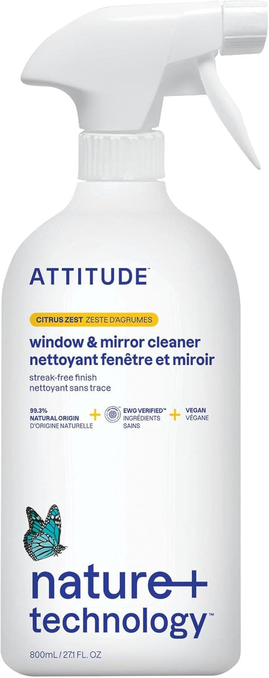 Window and Mirror Cleaner - EWG Verified, Plant-Based Ingredients, Vegan | Citrus Zest, 27.1 Fl Oz