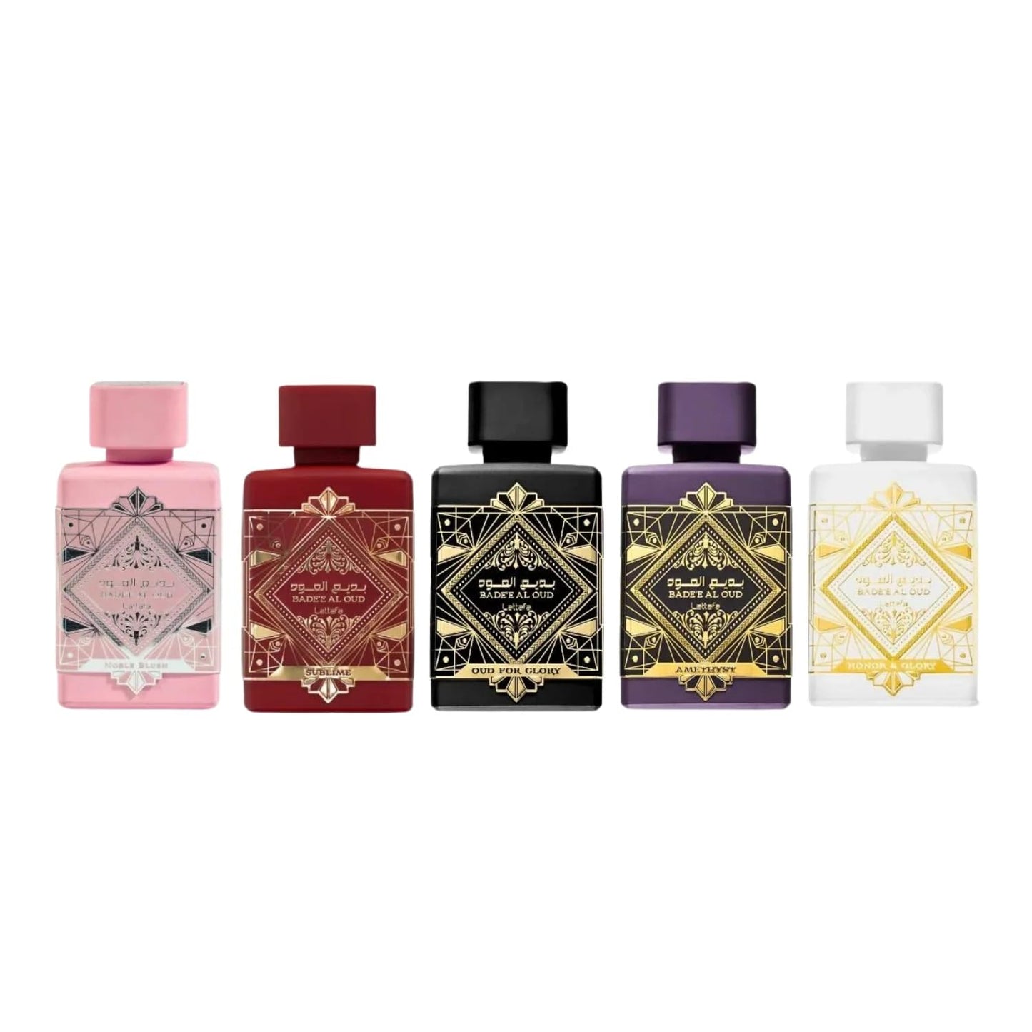 Lattafa Bade'e Al Oud Collection – 5 × 5 ml Eau de Parfum Gift Set for Unisex (Honor & Glory + Sublime + Amethyst + Oud for Glory + Noble Blush)