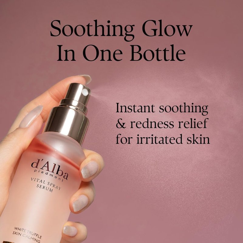 d'alba Piedmont White Truffle Vital Spray Serum, Vegan Skin Care, Calming and Hydrating Facial Mist for Red and Sensitive Skin, Glow Serum, Surfactant Free, Korean Skin Care (3.38 fl oz.)