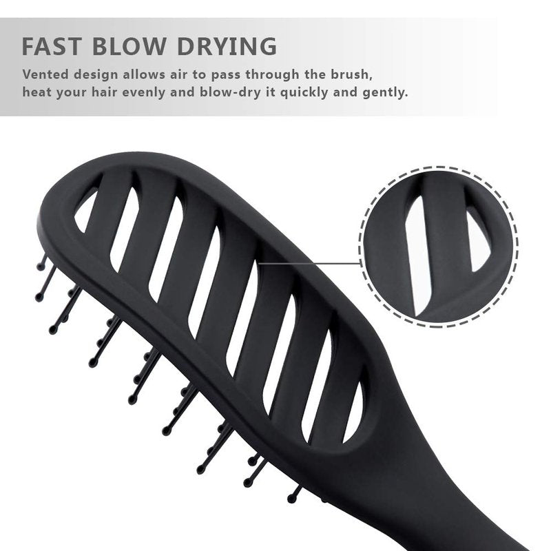 Curved Vent Brush for Blow Drying | Salon-Quality Detangling for All Hair Types - Black