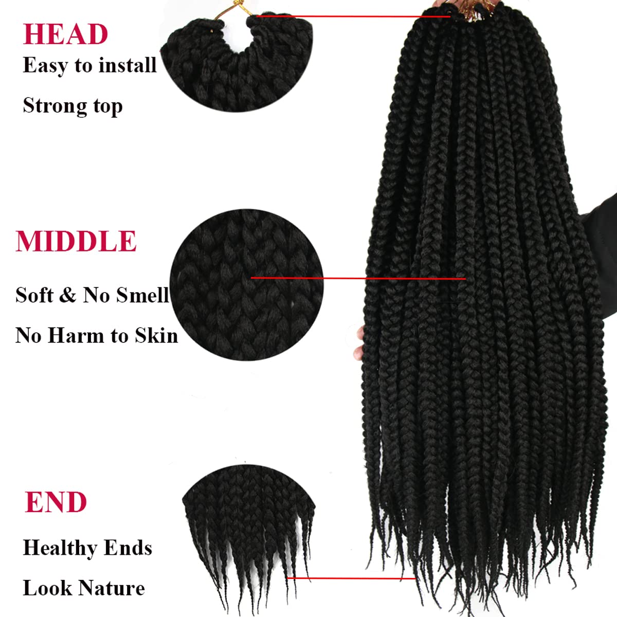 Crochet Box Braids - Pre Looped Goddess Hair Extensions for Black Women | 20 Inch, 7 Packs, Straight, 1B#