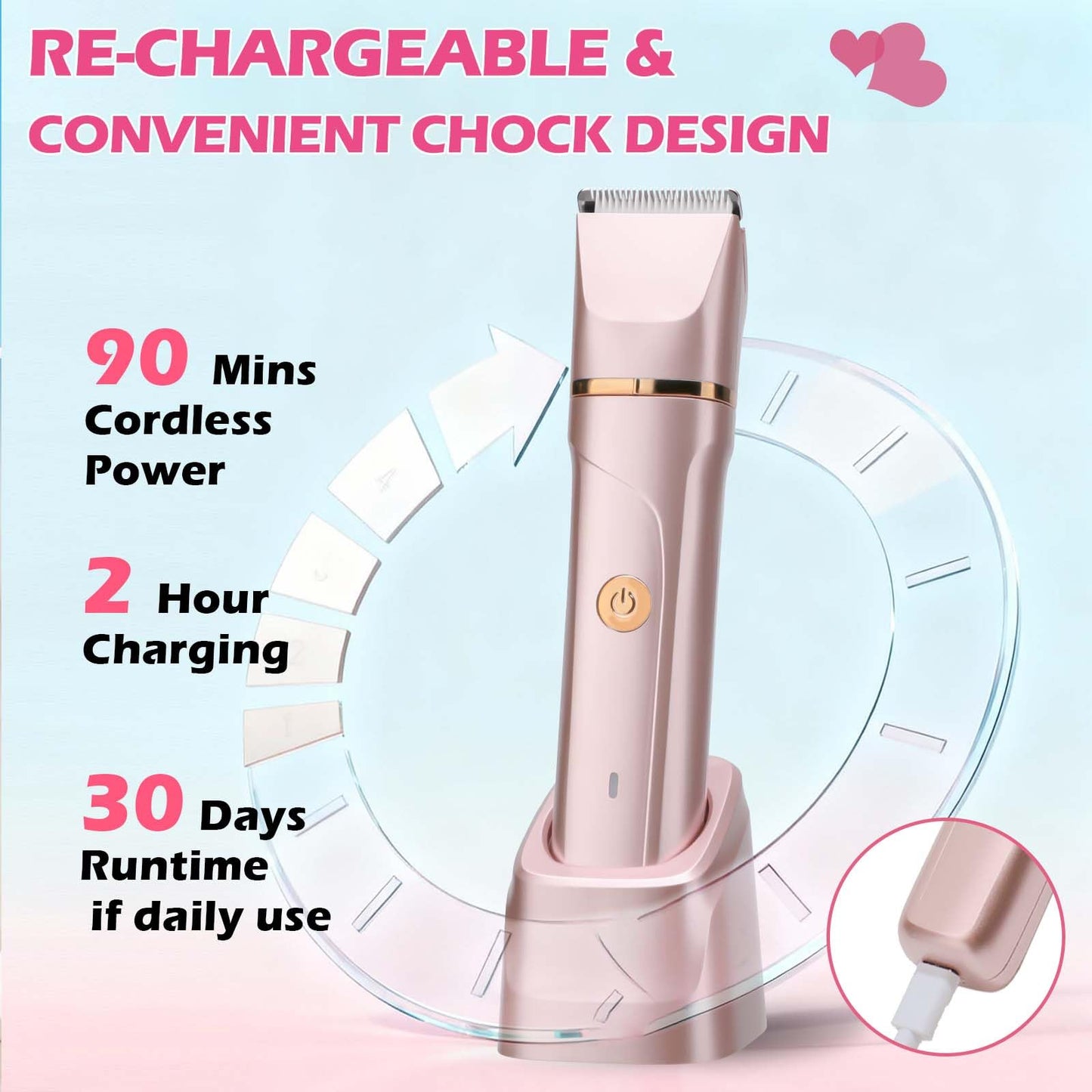 VEGITERIA Bikini Trimmer for Women 2-in-1 Electric Razors for Women with Body & Facial Heads, Rechargeable Bikini Shaver for Smooth Pubic & Body Grooming, Waterproof, Portable & Travel-Friendly Gift