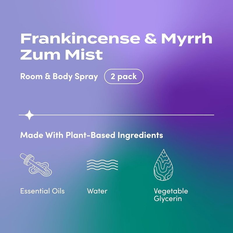 Indigo Wild Zum Mist Room & Body Spray - Aromatherapy Essential Oil Mist - Frankincense & Myrrh Scent | 4 fl oz (2 Pack)