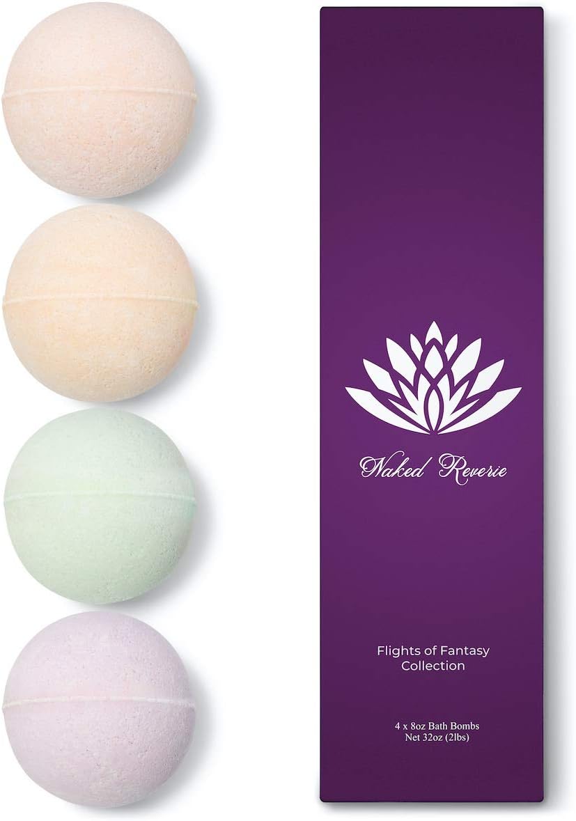 Bath Bomb Gift Set for Women - All-Natural Organic Essential Oils & Epsom Salt | 4 Extra Large (8 oz) Fizzing Bath Bombs