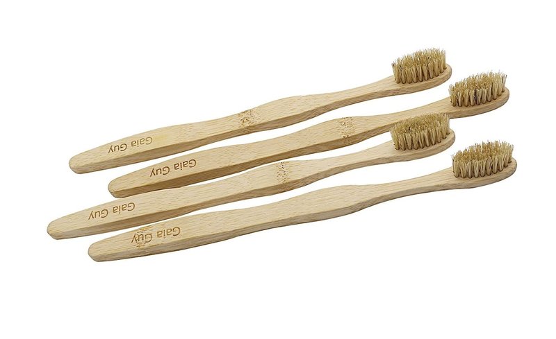 Gaia Guy Natural Bristle Bamboo Toothbrush with Boar Bristles - Totally Biodegradable and Compostable - No Nylon Toothbrushes - Zero Waste 12-Pack