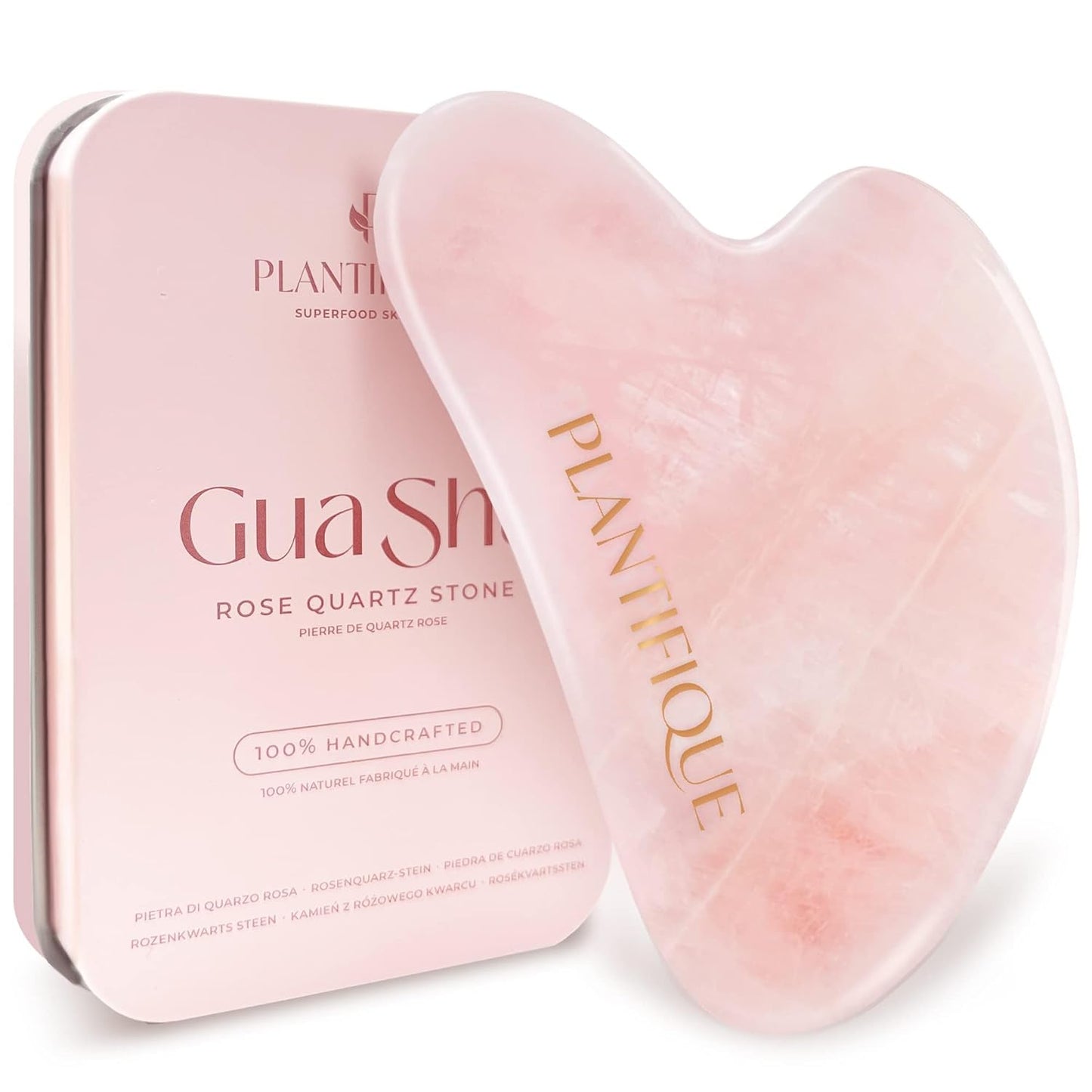 Gua Sha Rose Quartz Facial Massage Tool - Anti-Aging Skin Care | Heart Shape with Travel Pouch