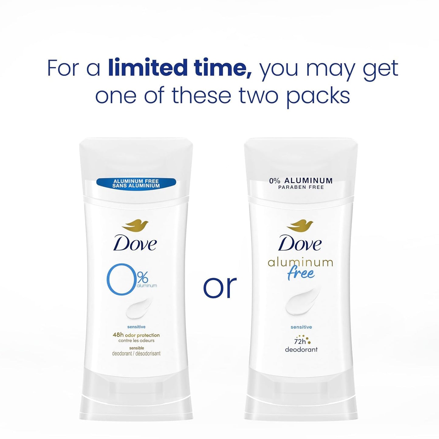 Dove Aluminum Free Deodorant for Women 3 Count Sensitive 72 hour odor protection 2.6 oz