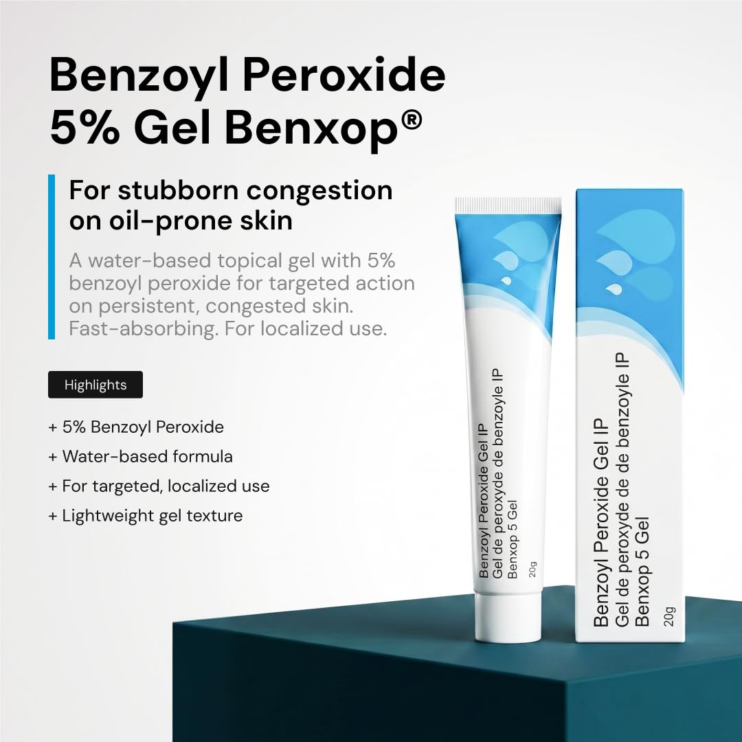 SALVE Benxop 5% Benzoyl Peroxide Gel (0.70 oz / 20g) - Topical Skincare Gel for Oil-Prone and Congested Skin