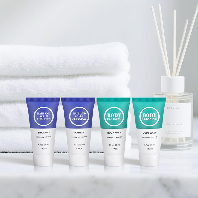 Travel Size Shampoo and Body Wash Set, Small Trial Hair Shampoo Sample Shower Gel Kit Mini Toiletries Amenities Set for Men and Women, Cleansing for Hotel/Vacation/Homeless 0.7 oz/20 ml (60 Pack)