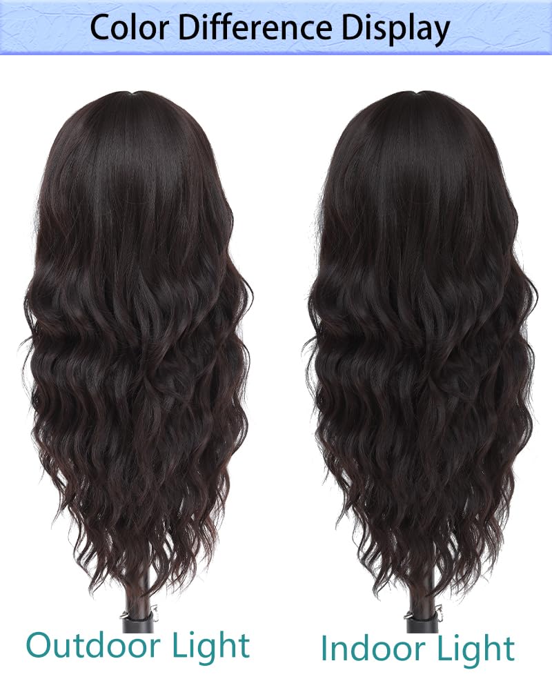 HMHIFI Long Brown Wig for Women 26Inch Wavy Curly Dark Brunette Hair Wigs Synthetic Hair Replacement Heat Resistant Hair Wig for Daily Party Use