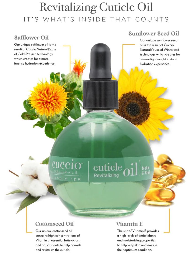 Cuccio Naturale Melon & Kiwi Revitalizing Cuticle Oil, Lightweight Fast-Absorbing Hydrating Nail & Cuticle Conditioner, Cold-Pressed Oils + Vitamin E, 2.30 Fl Oz