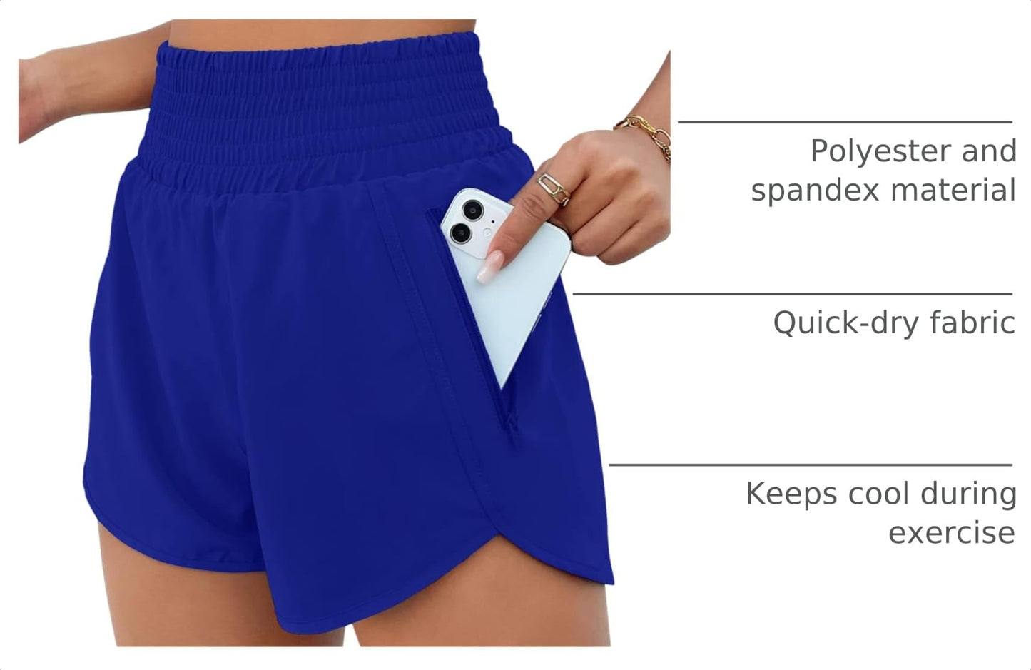 BMJL Women's Athletic Shorts High Waisted Running Short Pocket 2.5" Sporty Shorts Gym Elastic Workout Shorts(S,RoyalBlue)