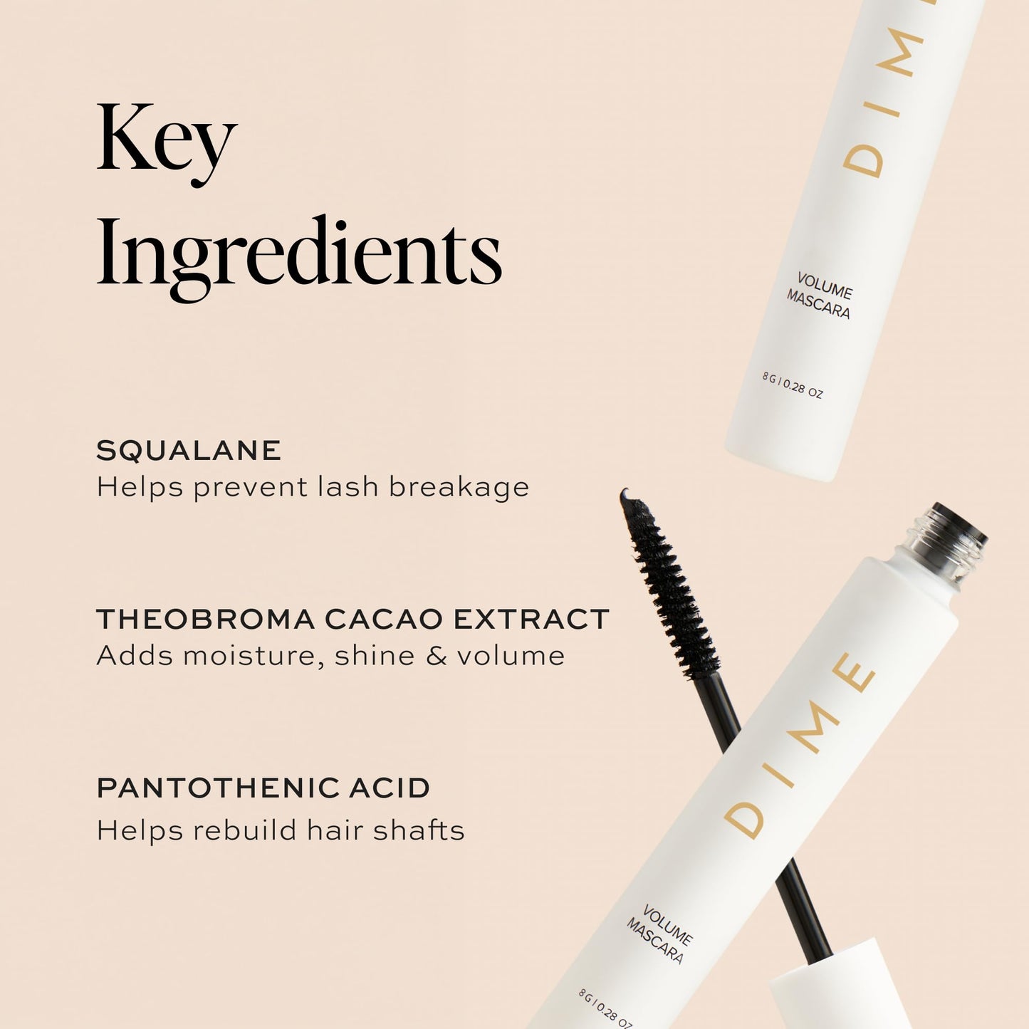 DIME Beauty Volume Boost Tubing Mascara, Smudge Proof, Clump Free Mascara for Fuller, Thicker Lashes - Buildable Length and Volume with Squalane and Cacao Extract - Clean, Vegan - Black 0.28 oz / 8g