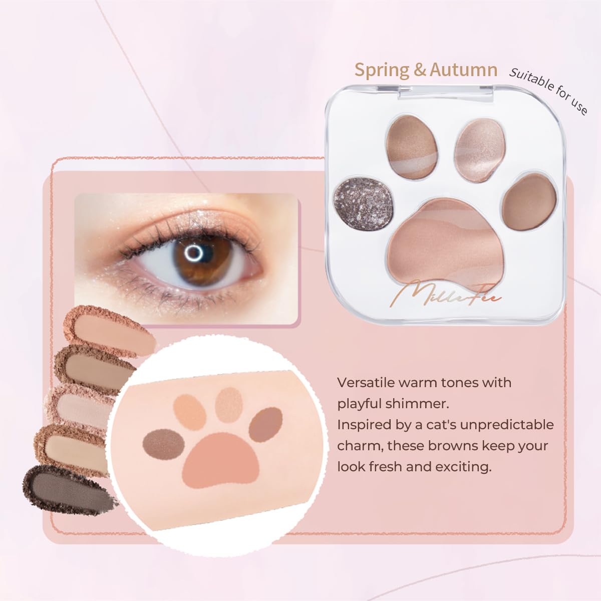 MilleFée Meow Paws Shadow Palette 04 Moody, eyeshadow palette, eyeshadow for & blueeyes,smooth powder