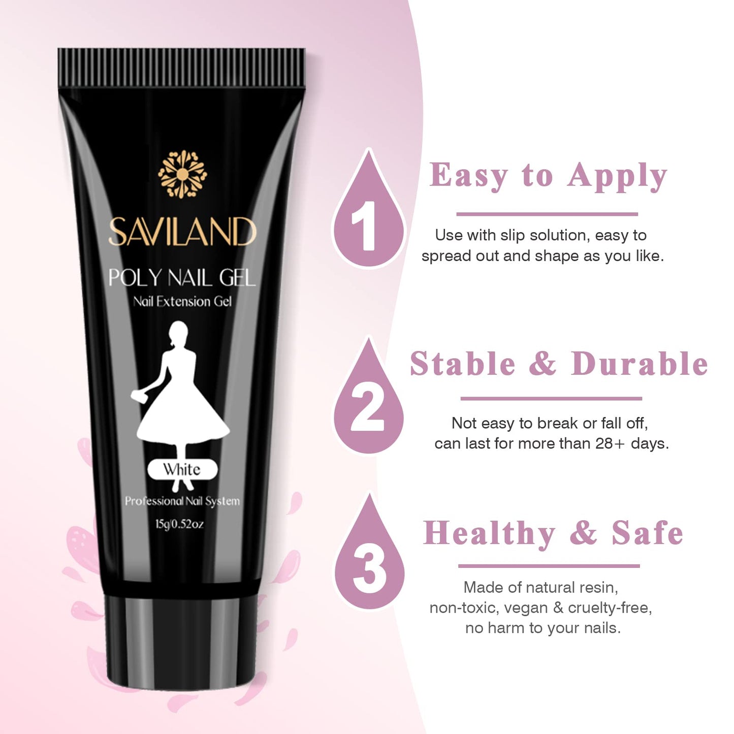 SAVILAND Poly Nail Gel Kit-8 Colors Poly Nail Extension Gel White Pink Glitter with 96W U V Nail Lamp Slip Solution Nail Tools All in 1 Nail Kits Starter Kit for Nail Salon Home DIY