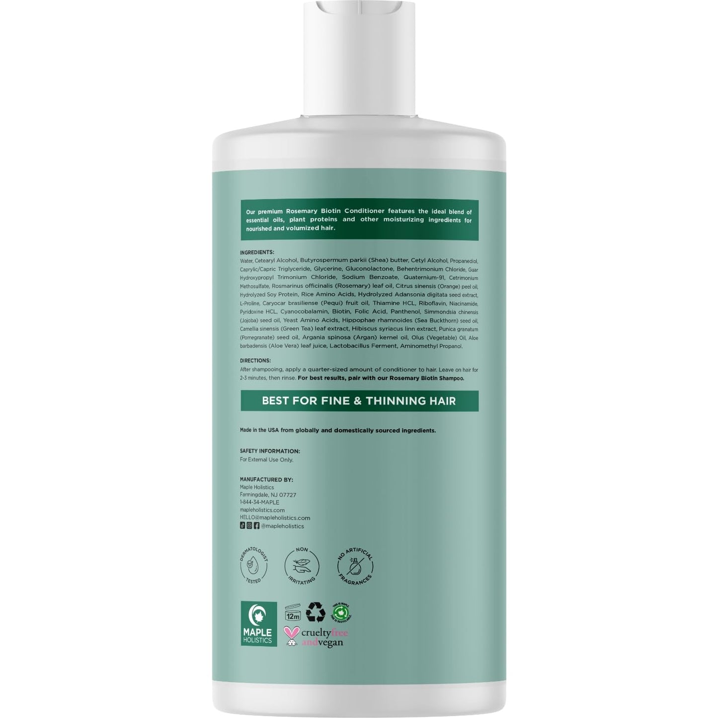 Biotin Rosemary Conditioner for Thinning Hair - Vegan Rosemary Biotin Conditioner with Volumizing Plant Proteins & B Vitamins for Fine Weak & Dull Hair - Sulfate Paraben & Silicone Free (16 Fl Oz)