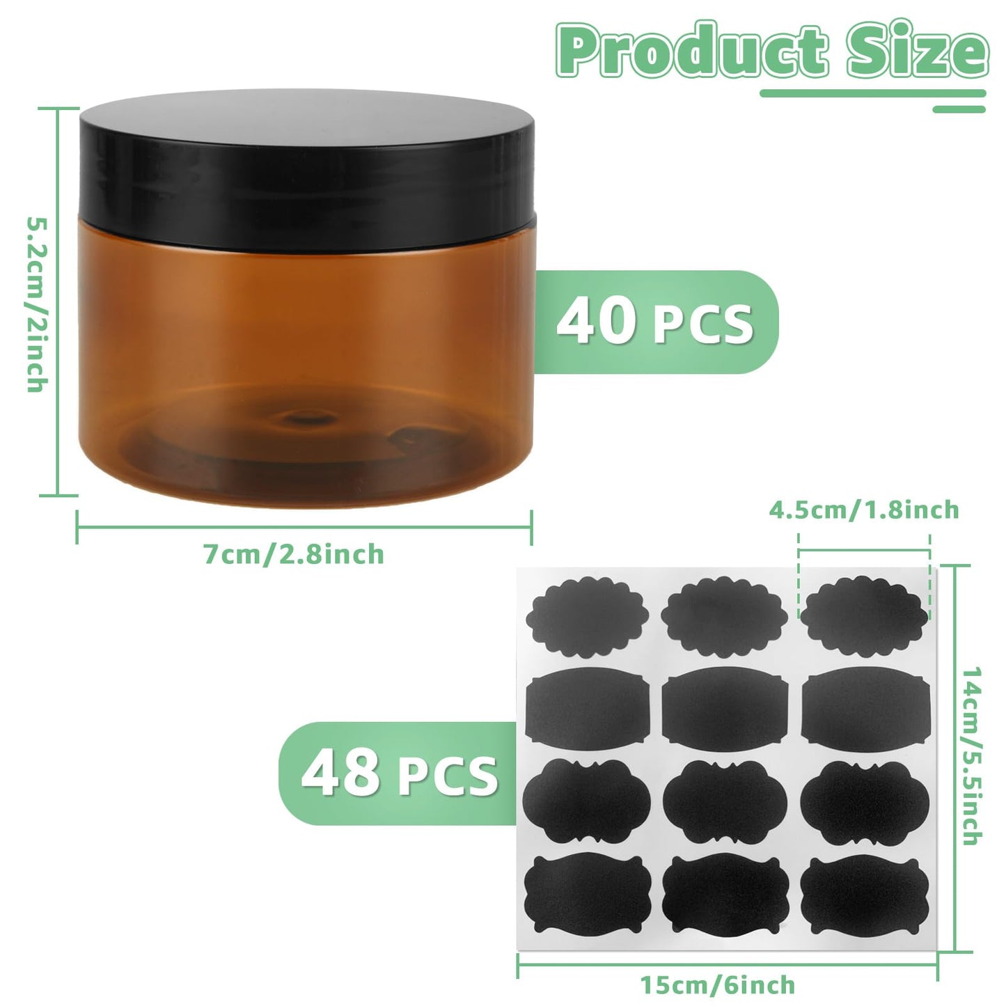 GBACHOOSE 40PCS Amber Plastic Container Jars with Lids and Labels, 4oz Empty Small Round Brown Cosmetic Containers, Leak Proof Container for Lotion, Cream, Powder, Gel and Beauty Products