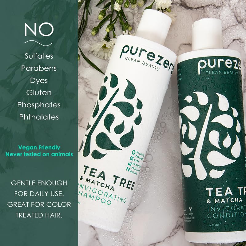 Tea Tree & Matcha Shampoo and Conditioner Set - Nourishing Scalp Treatment | Vegan, Sulfate-Free, 12 Fl Oz (Pack of 2)