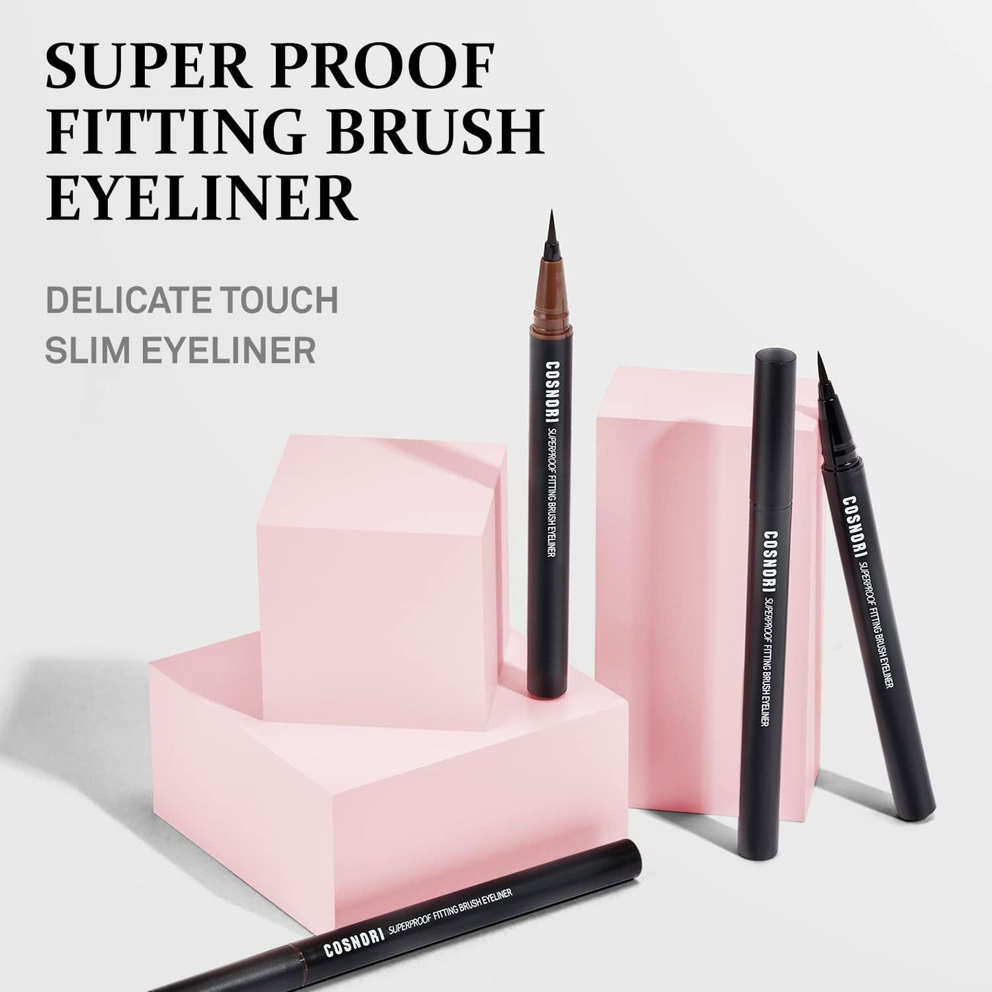 COSNORI Superproof Brush Eyeliner 02 Black Brown - 24h Pen Eyeliner – Super Slim Lasting Liquid Eye Liner - Smudge, Budge Resistant Wear – Allergen Free - 0.02 fl.oz.