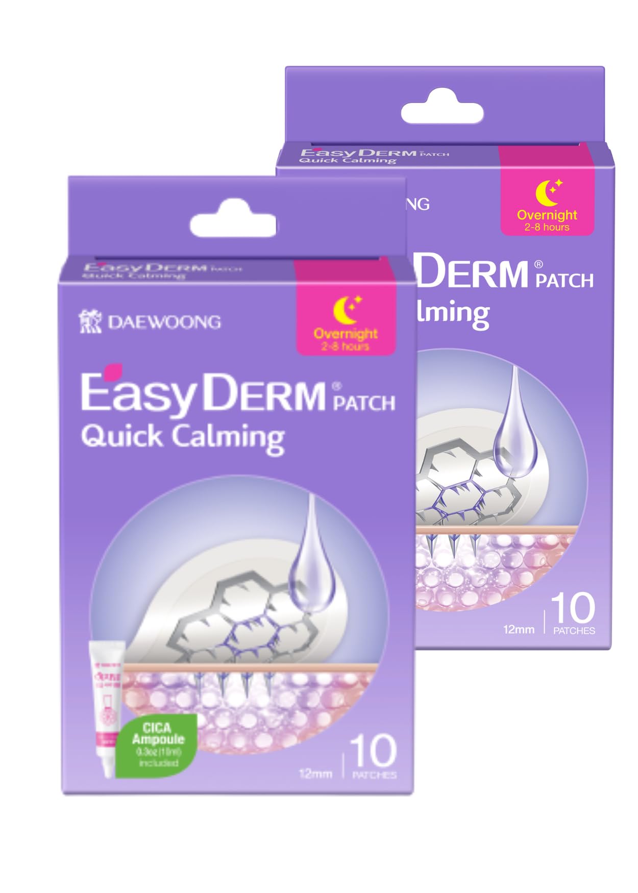 DWEasyDerm Quick Calming Magnesium Patches(20 patches) with Cica Ampoule - Intensive Care, Pimple patches, Hydrocolloid Band, Zits Spot care – Overnight Home Care 8 hour. Summer & Travel Essentials