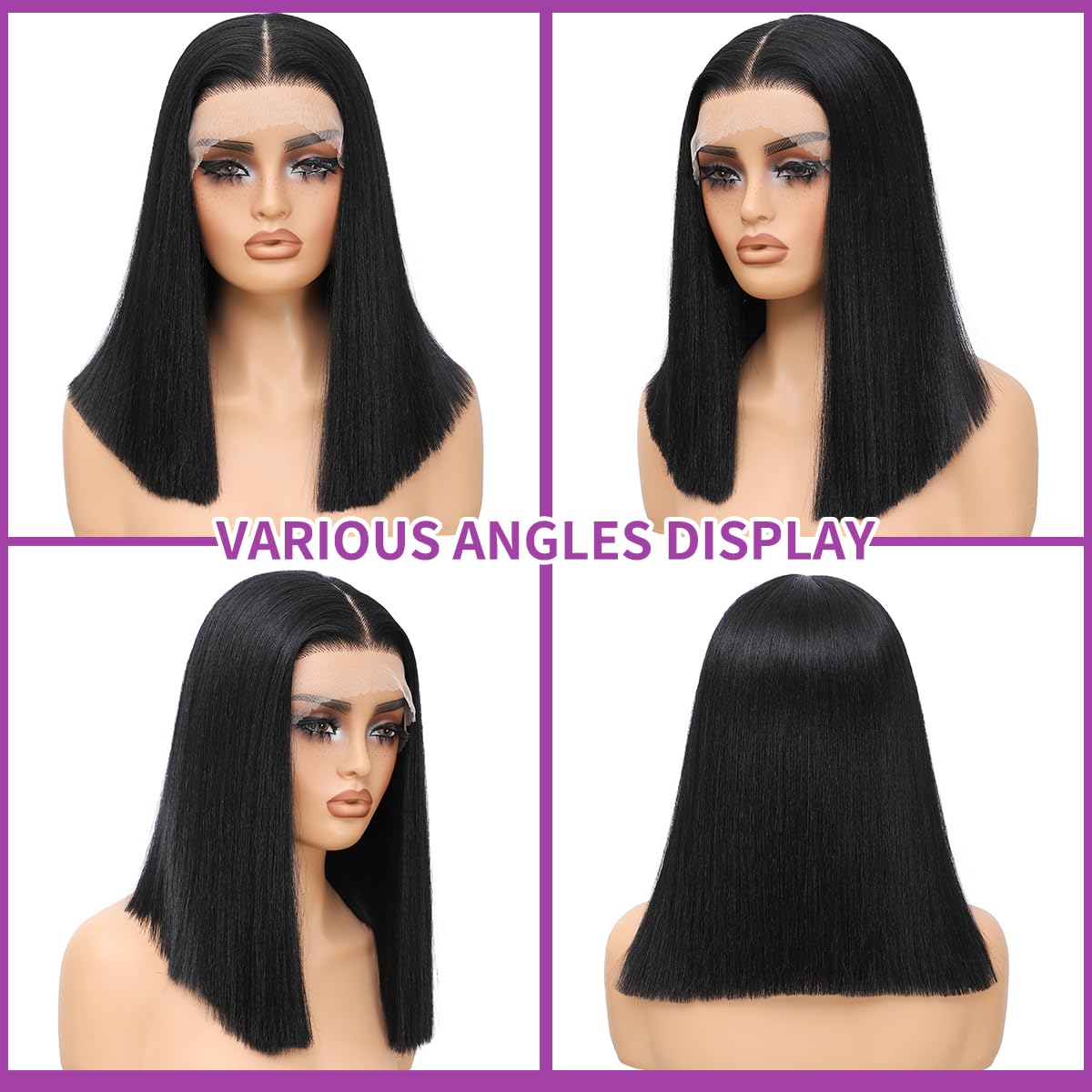 TENACOO Chocolate Brown Short Straight Bob Wig for Women T Part Synthetic Lace Front Bob Glueless Wig Middle Center Part Shoulder Length Bob Lace Wigs for Daily Party Christmas (Brown-14 Inches)