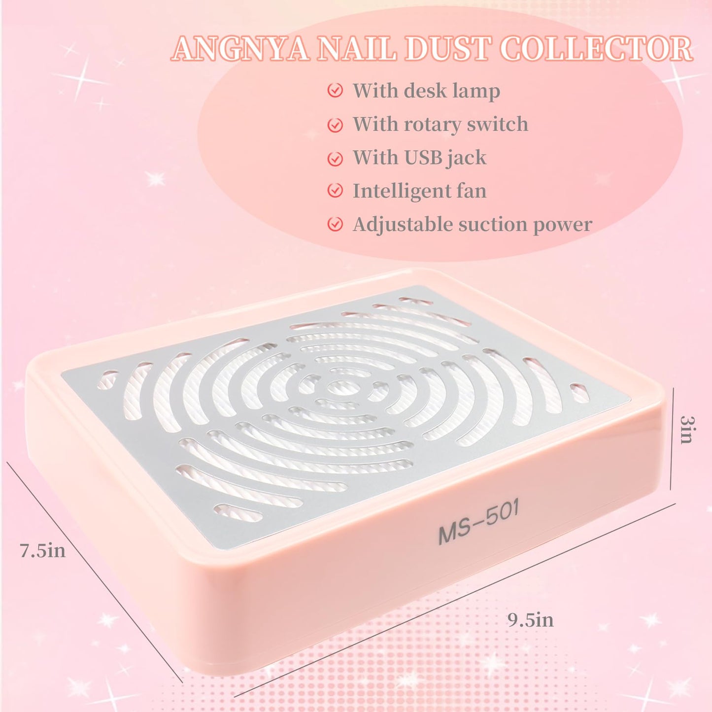 Nail Dust Collector with LED Light (Pink)