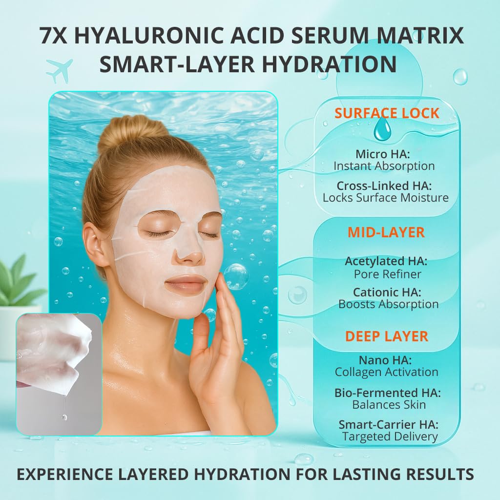 GONIM Korean Face Mask, Hydrating Sheet Mask with Hyaluronic Acid Serum