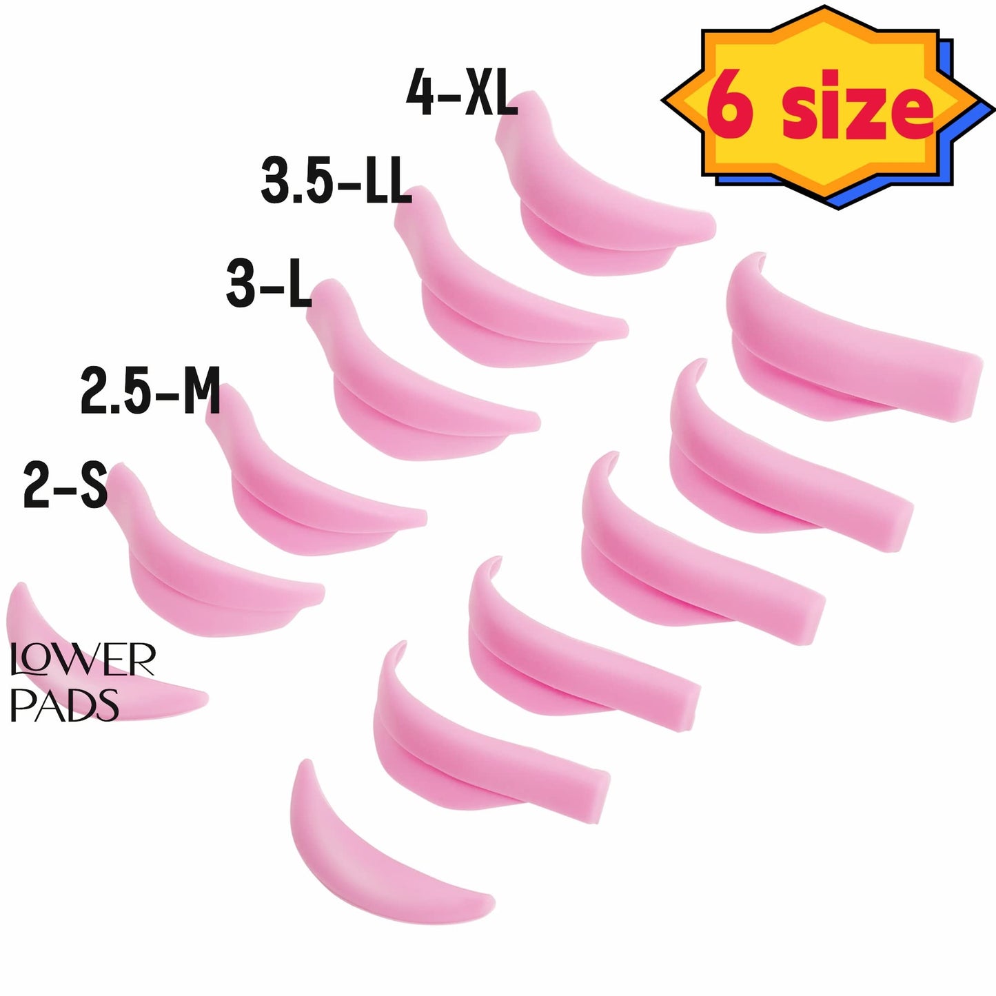Lash Lift Pads Shield, DIY Eyelash Lift Pad, Perm Rods 6 Size Lifting Eyelashes Up Rapidly Super Curl Lami Lamination Roller Guards 6 Pairs Easily Stay on Eyes Well Soft Silicone(Mega L curling)