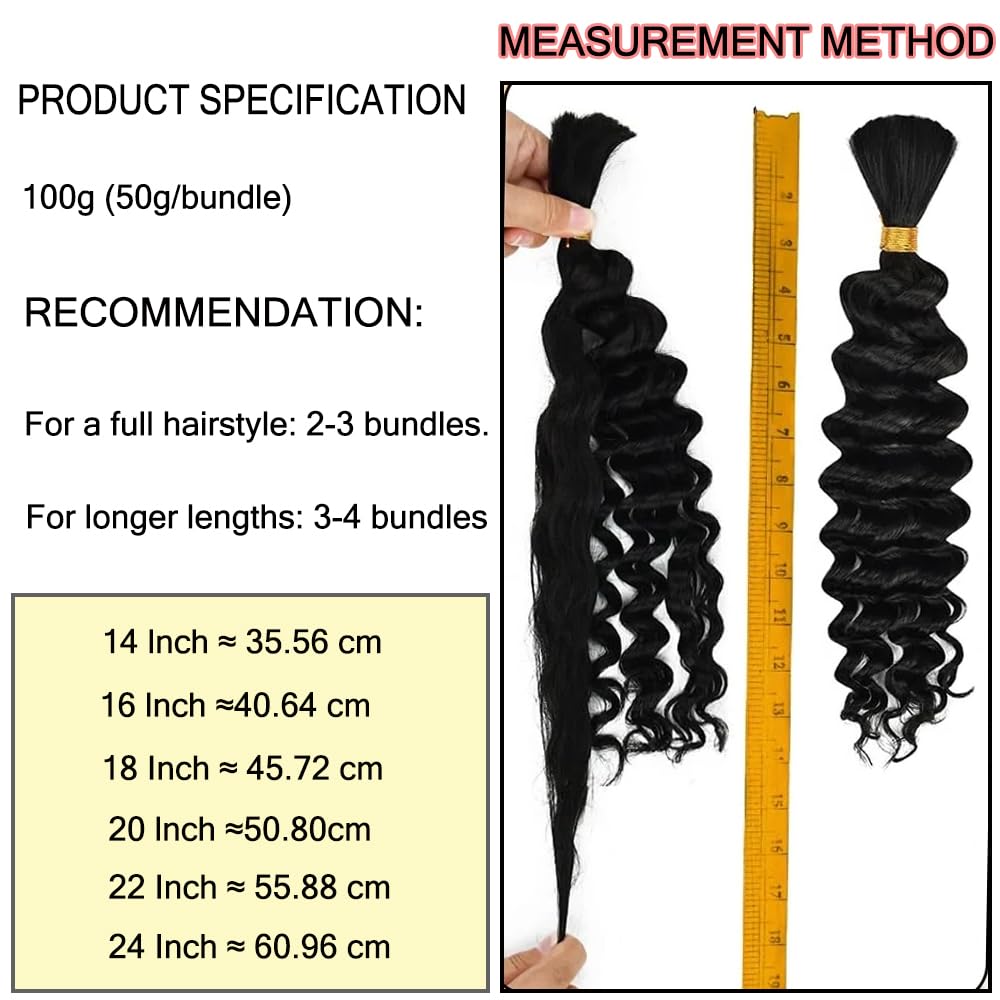 MYMYDA Human Braiding Hair for Boho Braids 16 Inch Curly Deep Wave Bulk 2 Bundles 100g 100% Unprocessed Virgin Hair Knotless Bohemian Braids Extensions Highlight Honey Blonde Color